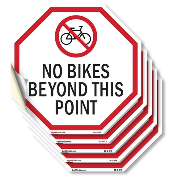 No Bikes Beyond This Point (5 Pack) 6 inch X 6 inch Octagon Vinyl Label Decal Sticker Weather Resistant, UV Protected for Workplace, Private Property, and Construction Site, Made in the