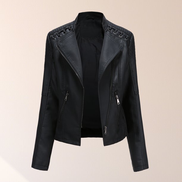 Chaqueta Mujer Biker Bolsillos PU Tallas grandes Moto Coat Traje de calle Ygjytge Negro T L para Mujer