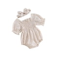 thumbnail image 2 of Yunliwuli Baby Girl 2Pcs Spring Outfits Short Sleeve Plaid Print Smocked Romper with Headband Set Infant Clothes, 2 of 10