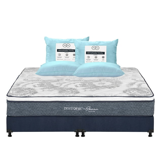 Colchón King Size Ghana Restonic + Box + Almohada Trinity 2