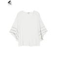 thumbnail image 3 of PULLIMORE Womens Casual V Neck Blouse Plus Size Bell Sleeve Mesh Panel Shirt Tops (M, White), 3 of 9