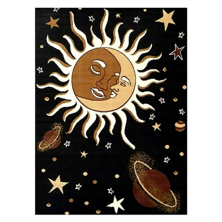 Donnieann Afsunmo African Adventure Sun And Moon Face Area Rug Donnieann Afsunmo African Adventure Sun And Moon Face Area Rug Black
