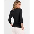 thumbnail image 4 of ANRABESS V Neck Shirts for Women 3/4 Sleeve Ribbed Knit Fitted Tee, Soft Stretch Basic Casual Work Top Black Large, 4 of 9