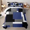 thumbnail image 2 of Homewish Navy Abstract Square Quilt King,Modern Geometric King Coverlet Set,3-Piece, 2 of 7