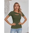 thumbnail image 5 of Womens Fashion Fall Clothes One Piece Cutout Tops short Sleeve Slim Fitted Shirts Tee Tshirts, 5 of 6