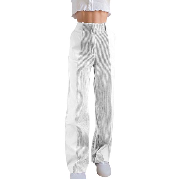 Pantalones de pierna recta de cintura alta para mujer Pantalones sueltos de moda con bolsillos de co Abanopi Blanco/Grande