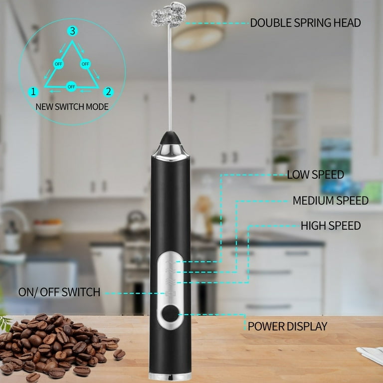 Milk Frother Handheld FONGSING Frother For Coffee with 2 Heads Equipped  with support 3 speeds Coffee Frother Handheld with USB rechargeable Make  milk