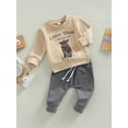 thumbnail image 4 of Toddler Kid Baby Boy 2Pcs Clothes Set 6M 12M 18M 24M 3Y Long Sleeve Letter Cattle Print Sweatshirt Solid Trousers, 4 of 9