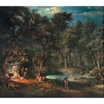 thumbnail image 2 of Giovanni Battista Innocenzo Colombo 16x15 Gold Ornate Wood Frame and Double Matted Museum Art Print Titled - Figures by an Encampment in a Nocturnal Landscape, 2 of 4