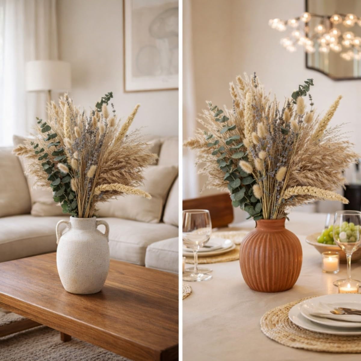 Dried Flowers Bouquet, 17" Dried Pampas Grass Decor Inc Lavender Eucalyptus DIY Floral Arrangements for Home Office Decoration,Wedding centerpieces