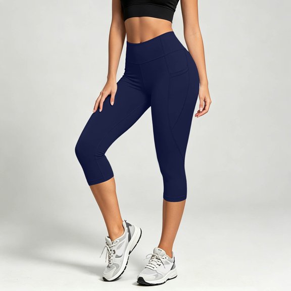 Capri Leggings for Women High Waisted Full Length Soft Yoga Pants for Workout Tummy Control Yoga Pants (Navy XL)