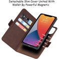 thumbnail image 2 of 2-in-1 Magnetic Detachable Wallet Case for iPhone 13 Pro, Card Slots Holder Genuine Leather Kickstand Shockproof Wrist Lanyard Strap Removable Cover 5G 6.1",Brown, 2 of 14