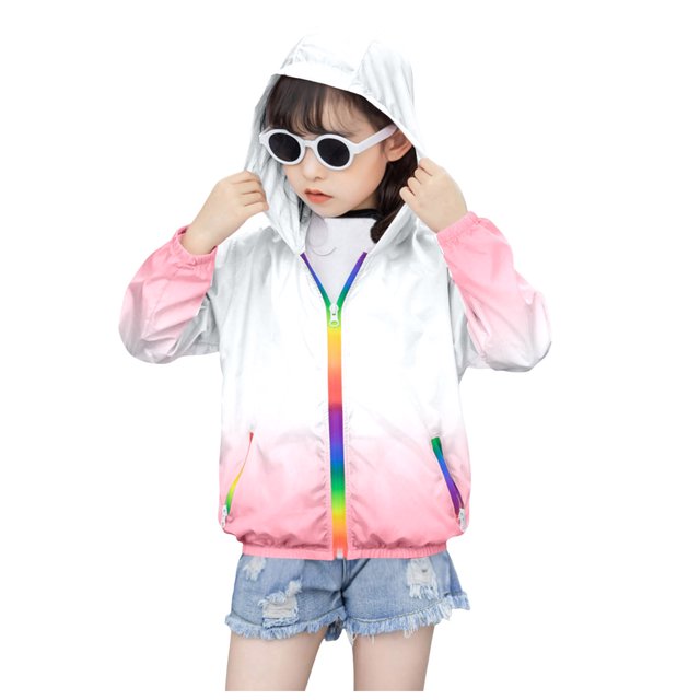 Kids Sun Protection Zip Hoodie Lightweight Long Sleeve Rash Guard with Hood Swim Cover Up Light Pink 3 Years-4 Years