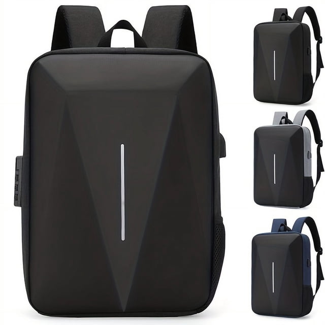 1pc Hard Surface Backpack USB Charging Port, Casual Lightweight Business Backpack For Business Trip, Men's Large Capacity Anti-theft Computer Laptop Notebook Backpack With Passport Lock, Spine Protection Bag