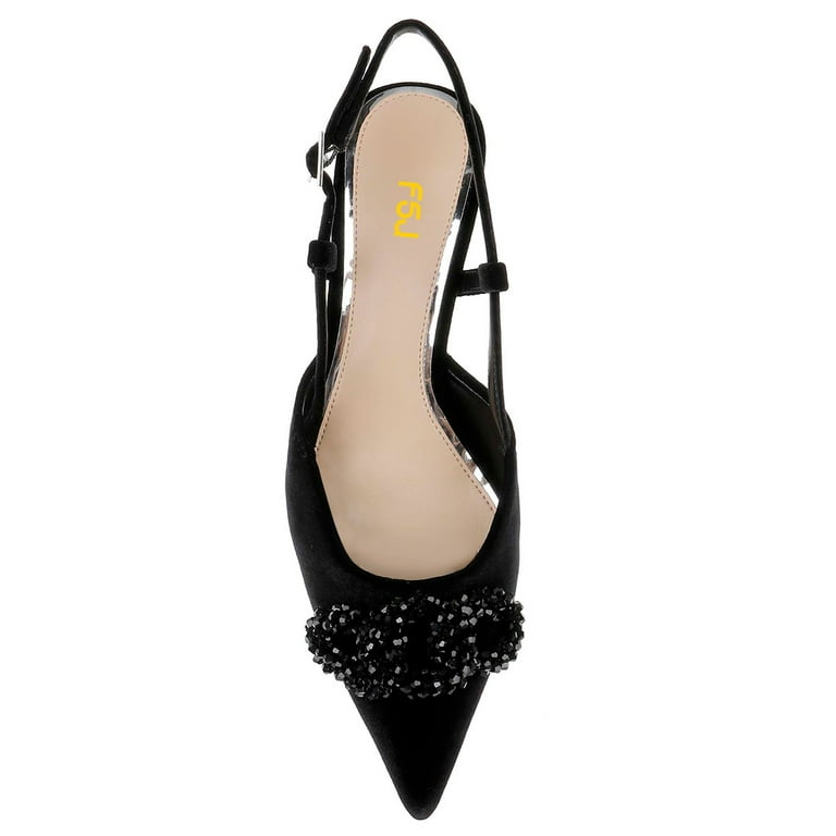 FSJ Women Velvet Slip On Close Pointed Toe Slingback Pumps Crystal