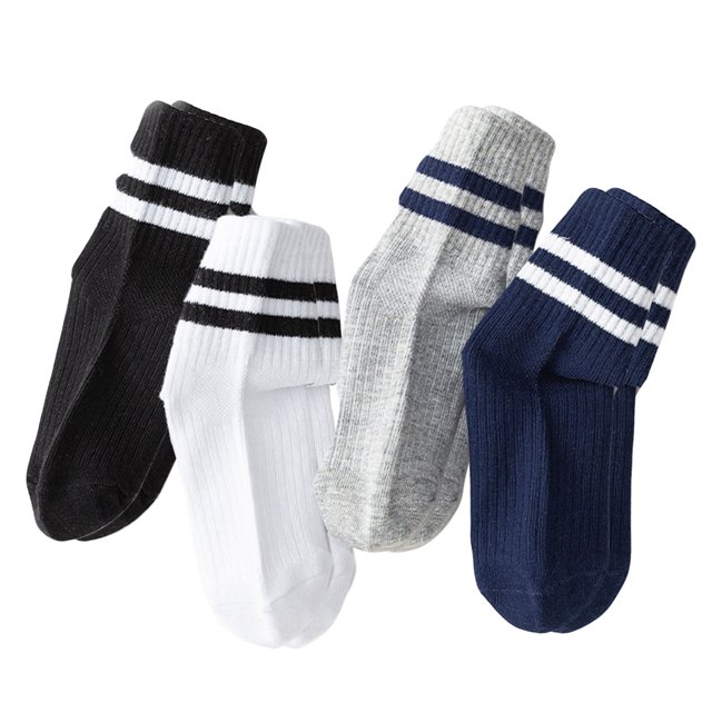 Calcetines de dos rayas para niños Calcetines de algodón suave de corte bajo para niños pequeños Calcetines de tubo atléticos para niños Niños Niñas M 14‑17 cm para 3‑6 años