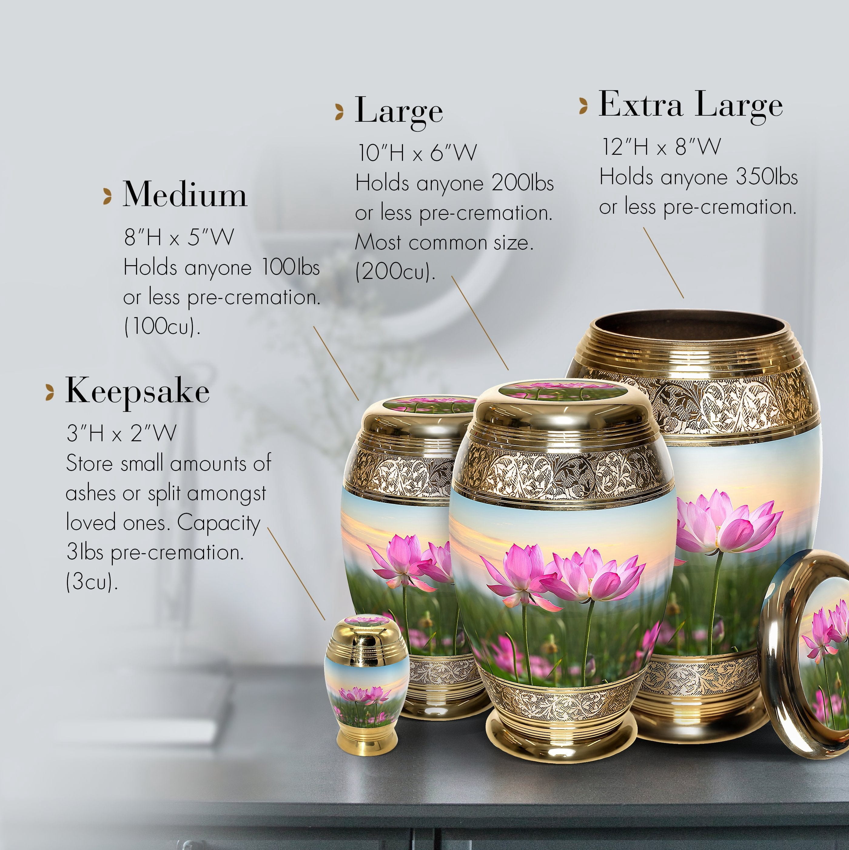 Lotus Urns for Cremation Ashes Large Urn XL or Small Keepsake Urns for Adult Cremation Ashes & Urns for Human Ashes for Home or Burial Cremation Urns