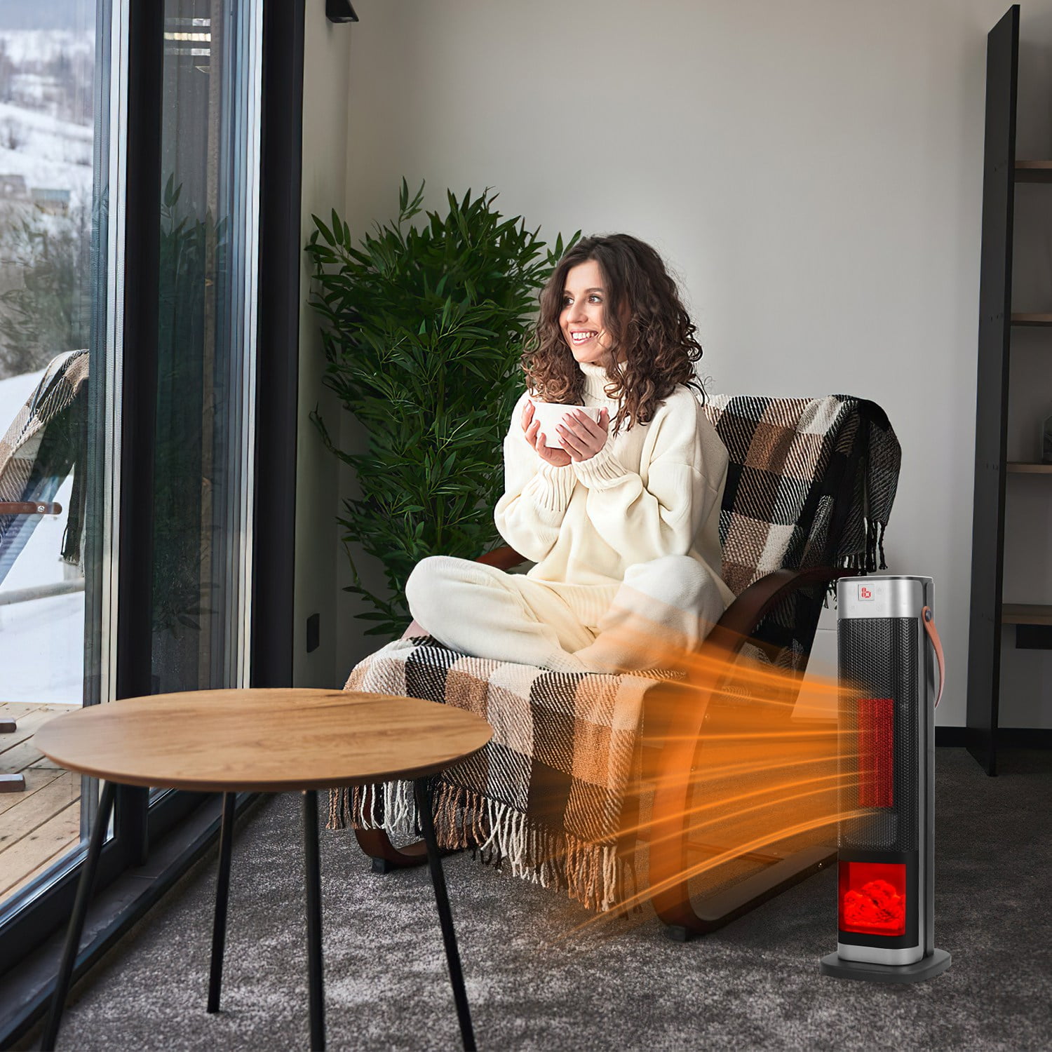 1500W Oscillating Tower Space Heater with 3D Flame, 90°Wide-Angle 323 Sq.Ft Heater with 1℃ Precision Thermostat & Remote, Overheat/Tip-Over Protection Portable Heater for Home Bedroom Office