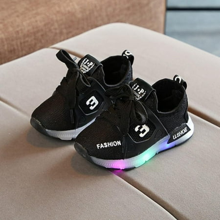 

Glow Baby Shoes Fashion LED Baby Girl Shoes Sports Casual Cotton First Walkers Kids Shoes Shine LED Black 25