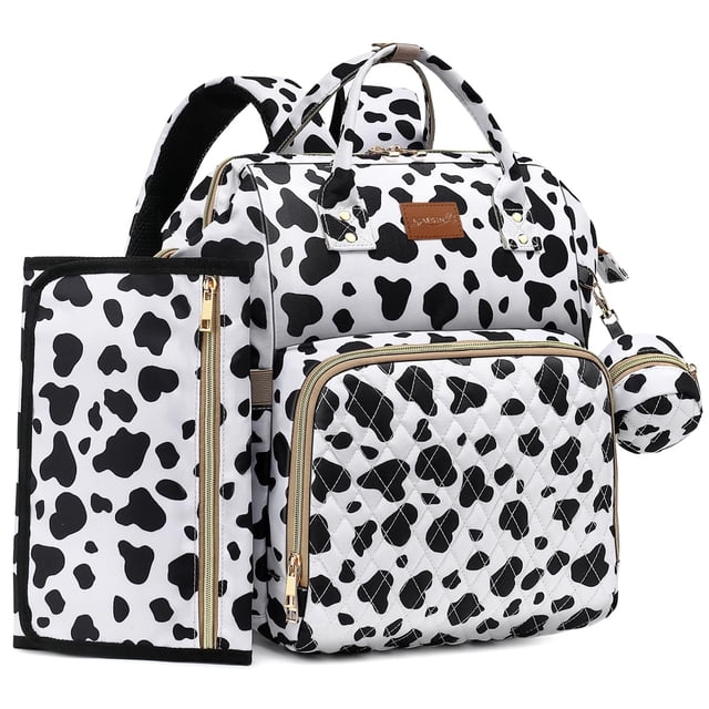 Mochila Pañalera ROSEGIN de 35L Impermeable con Diseño Acolchado y Estampado de Vaca