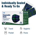 thumbnail image 6 of WeCare Disposable Face Mask, 3-Ply with Ear Loop (50 Individually Wrapped) - Green Plaid, 6 of 9