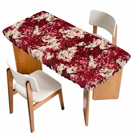 Chinese Flowers Table Cloths for 3 Foot Rectangle Tables Spring Pink Botanical Blooms Flowers Patio Waterproof Elastic Fitted Tablecloths Washable Rectangular Table Cover for Camping