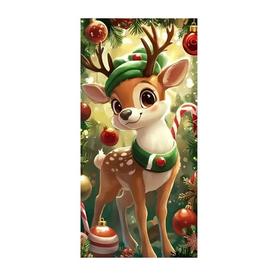 Christmas Door Curtain – Santa Claus Snowman Reindeer Polyester Hanging Door Cover for Home Party Holiday Decoration