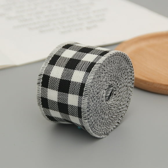 Firefly Hope 10 Yard 2.4 Inch Plaid Wired Christmas Ribbon, Gingham for Wreath Making, Big Bow & Tree Decor, Black and White