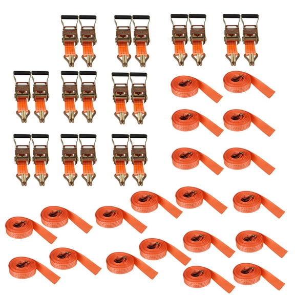 EPOTOOR Orange Heavy Duty 1.5" × 15' Ratchet Tie Down Straps J Hooks 4000 LBS 20 Pack