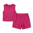 thumbnail image 5 of KPOPLK Girl's 2 Piece Outfits Summer Solid Color Linen Tank Top and Paperbag Waist Striped Shorts Set for 8 9 10 11 12Years(8 Years,Hot Pink), 5 of 7
