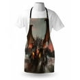 thumbnail image 3 of Fantasy World Apron Illustration of Three Headed Fire Breathing Dragon Large Monster Gothic Theme, Unisex Kitchen Bib Apron with Adjustable Neck for Cooking Baking Gardening, Brown Grey, by Ambesonne, 3 of 3