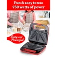 thumbnail image 4 of Betty Crocker 3 en 1 parrilla de interior, sándwich/Panini Press & Waffle Maker Plus, parrilla eléctrica interior con placas antiadherentes intercambiables, 750 vatios, BC-4965R, rojo, 4 of 5
