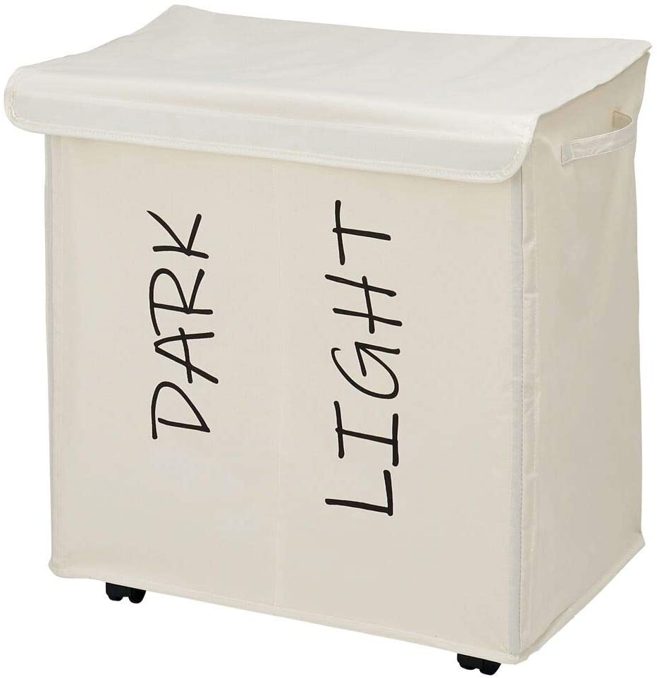 Divided Laundry Hamper Basket with Wheels and Removable Lid, BuiltIn