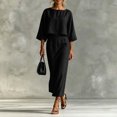 thumbnail image 2 of Hueook Elegant Dress for Women Crew Neck 3/4 Sleeve Straight Fit Casual Midi Dress Black 3X, 2 of 8