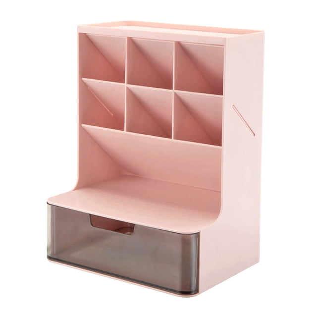 Inteprter Caja de almacenamiento tipo cajón, organizador de escritorio, gran capacidad, a prueba de polvo, papelería, caja de cosméticos Almacenamiento y organización del hogar Estante rosa Gris Cajón