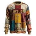 thumbnail image 3 of Vintage Christian Sweatshirts for Men 2025 Long Sleeve Crewneck Block Patchwork Jesus Sweatshirt Pullover Tops, 3 of 5