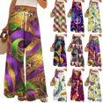 thumbnail image 4 of Ladies Loose Casual Printed Wide Leg Pants with Elastic Waistband Drawstring and Pocket Pants, Carnival Theme Trousers, Bohemian Style Pants for Women,Gold,2XL, 4 of 6