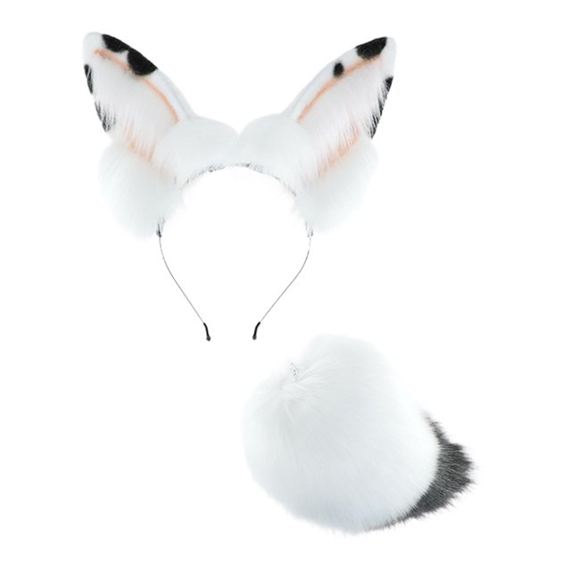 Diadema de felpa Adepaton Orejas de conejo Headwear Tail Set tocado Animal Fiesta de Halloween