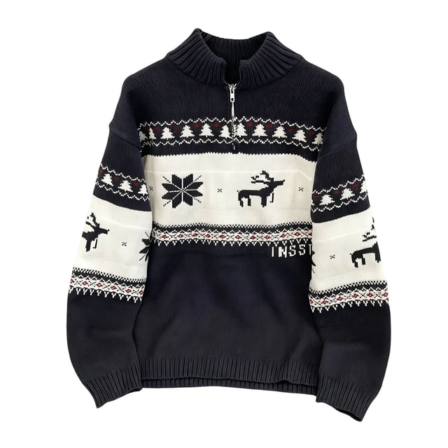 RXMEKW Knitted Pullover Sweater for Men with Stand-Up Collar, Long Sleeves, Zipper Closure, Green