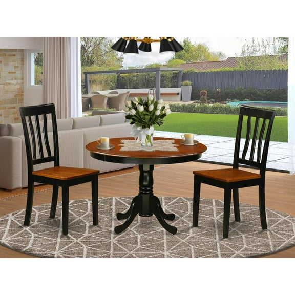 East West Furniture Hartland 3-piece Dining Set with Round Table in Black/Cherry