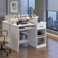 thumbnail image 2 of 39.5" Computer Desk with Keyboard Tray & Dawers, Home Office Desk with Charging Station & Monitor Stand,Wihte, 2 of 8