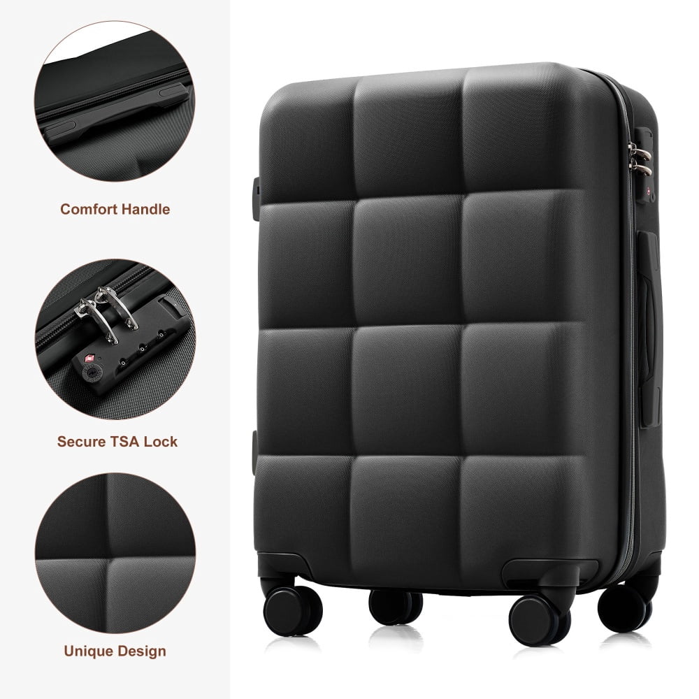 DECMAY 3-Piece ABS Luggage Set with Spinner Wheels and Cup Holder, Airline Carry-On Approved