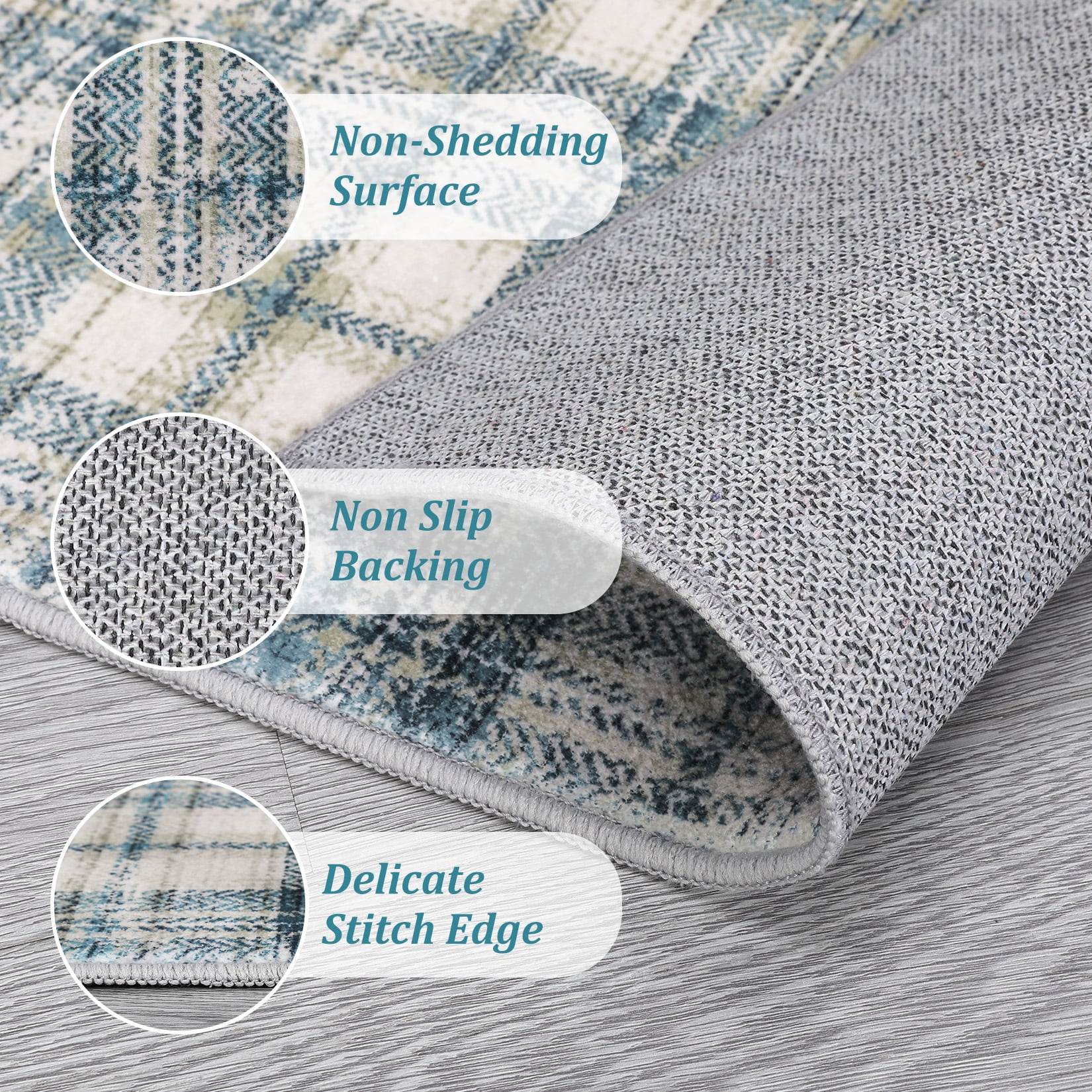 HOMERRY Indoor Washable 4' x 6' Area Rug Plaid Geometric Rug for Living Room, Blue/Beige