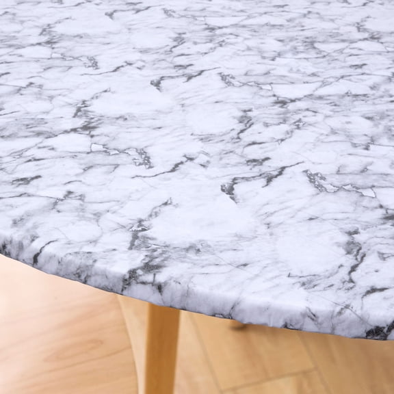 Marble Pattern Elastic Edge Round Tablecloth, Waterproof Oil-Proof Stain-Resistant Fitted Table Cover, 48/60 Inch for Indoor Outdoor Dining