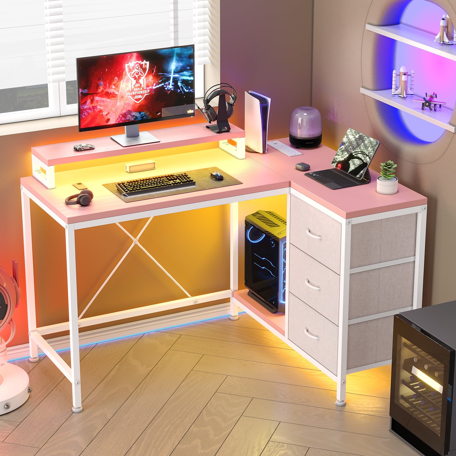 ChaoLink Luxurious Vanity Desk with Adjustable Mirror, Lights, and Power Outlet for Makeup Enthusiasts