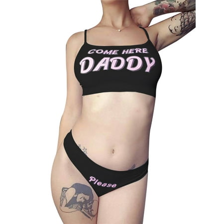 

Calsunbaby Women Letter Print Underwear Set Sling Vest+Elastic Waist Briefs