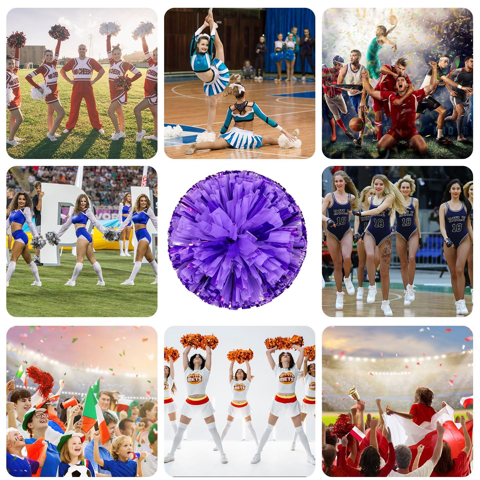 14 Pcs Cheerleading poms,pom poms Cheerleading with Finger Holes Cheer Pom Pomsfor Dance, Matches, Team Spirit Sports