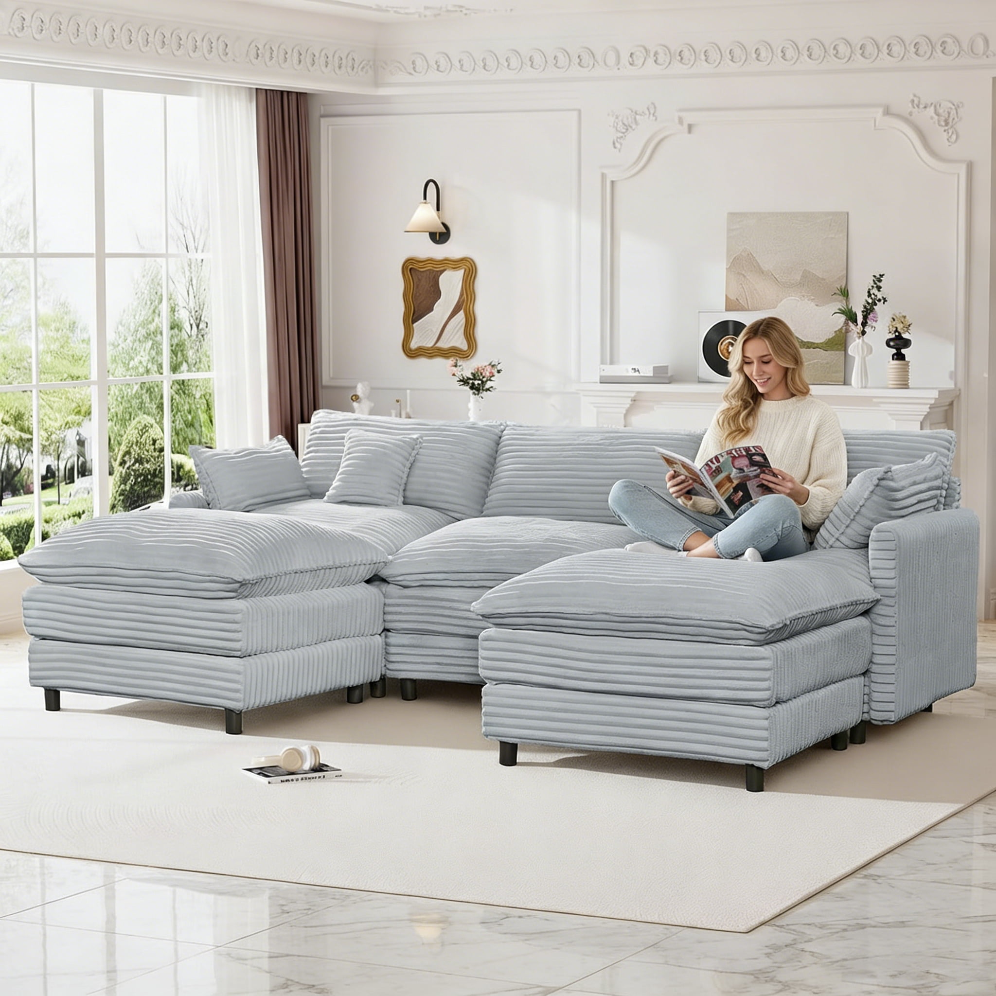 AISWORD 112" Modern L Shaped Modular Sectional Sofa, Cloud Sectional Deep Seat Couch, 4 Seater High-Density Memory Foam Couch Chenille Sofa, Boneless Couches for Living Room, No Assembly, Green