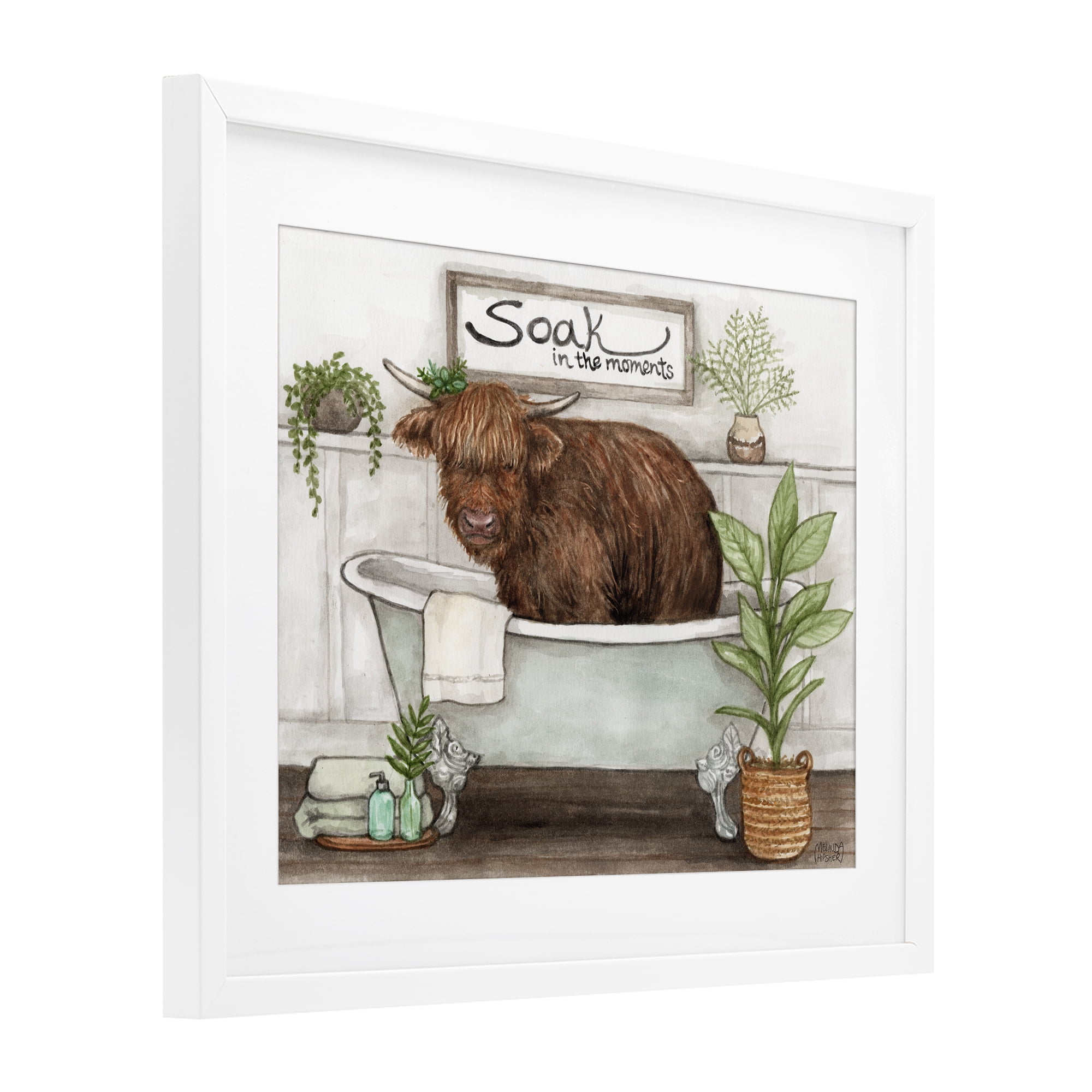 Soak In Moments Cattle White Framed Print Under Glass, design by Melinda Hipsher