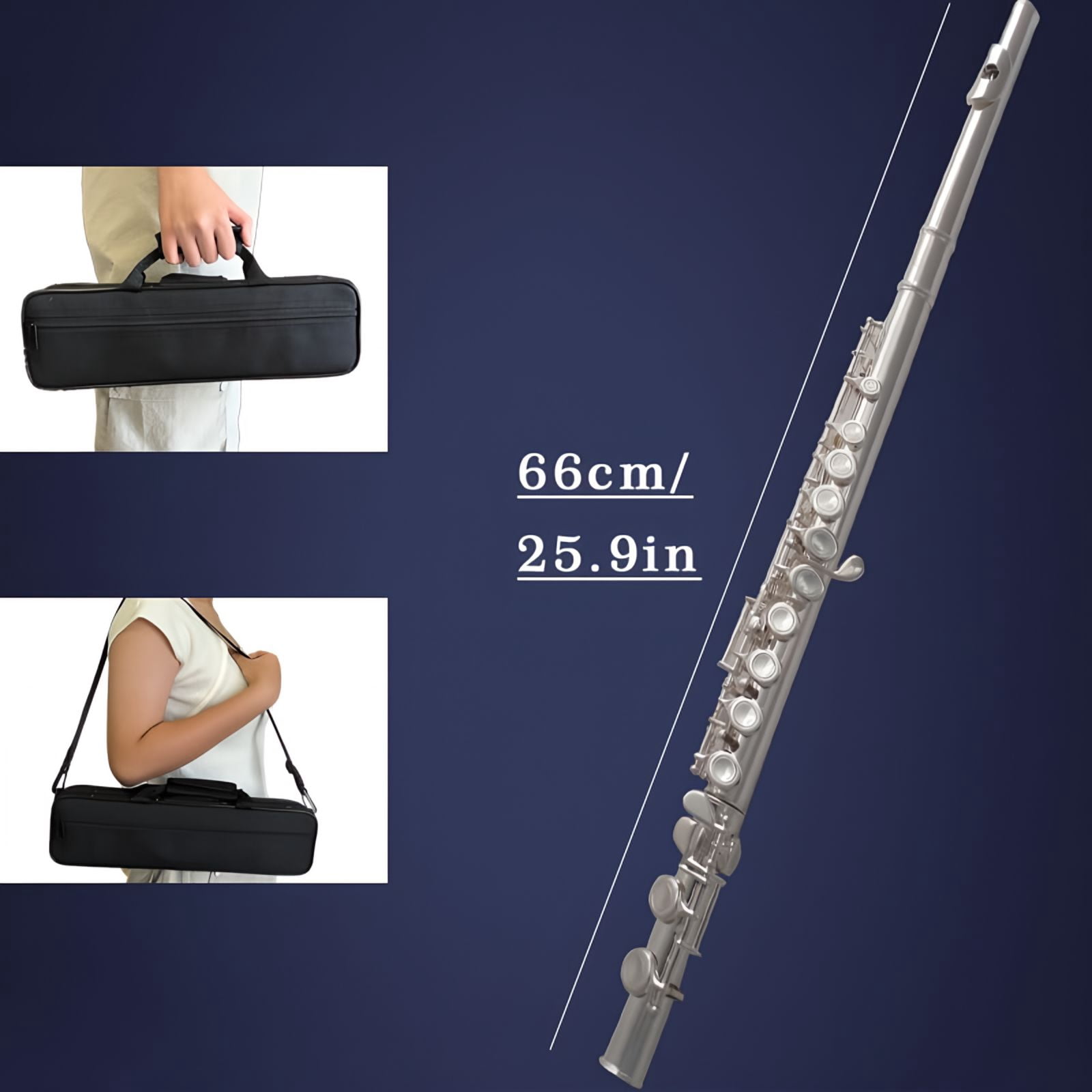 HOGSN flute 16-hole closed-hole C-tone nickel-plated , beginner to play graded flute, with box and cleaning kit.